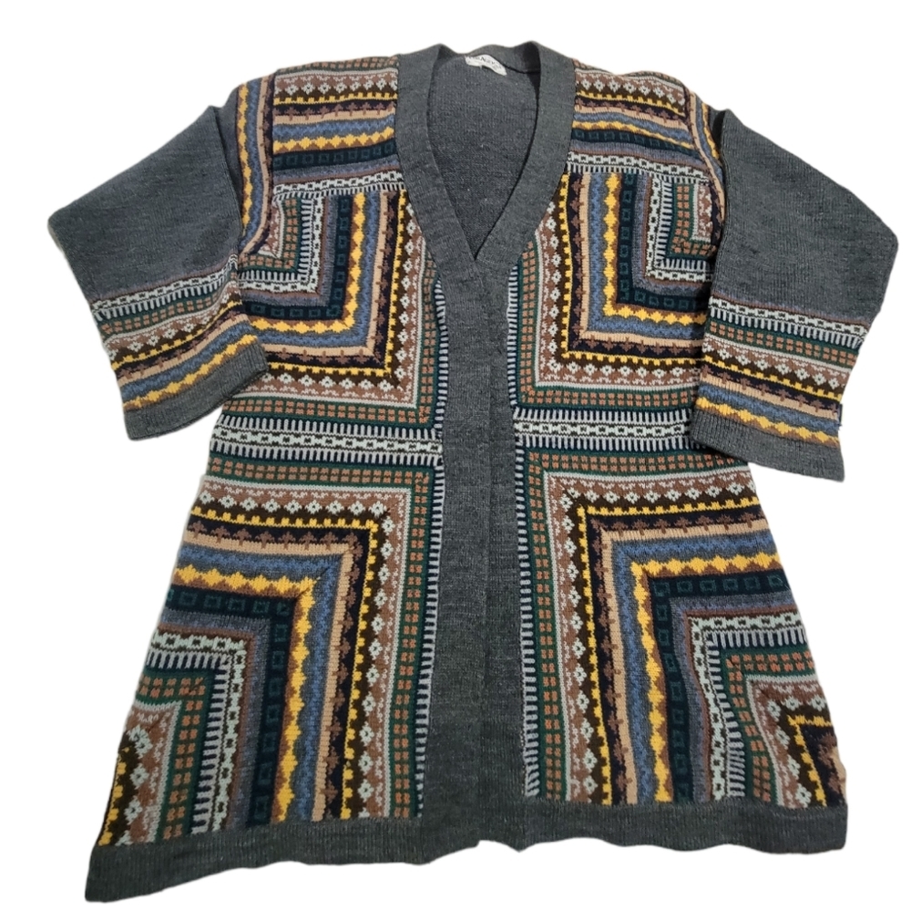 Vintage Collageman Patterned Cardigan with Tie Women's Size Estimated Medium
